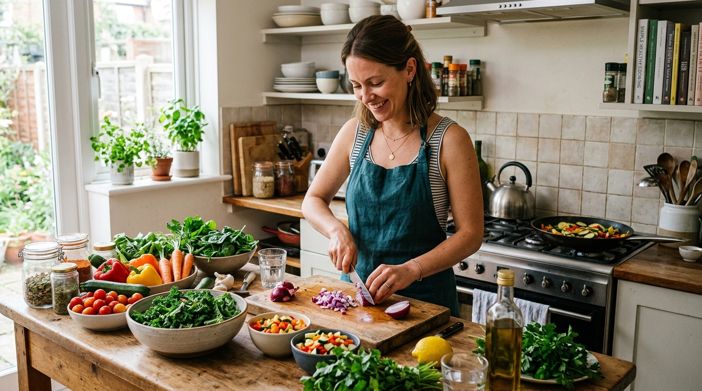 Příprava zdravých jídel z čerstvých surovin v domácí kuchyni
